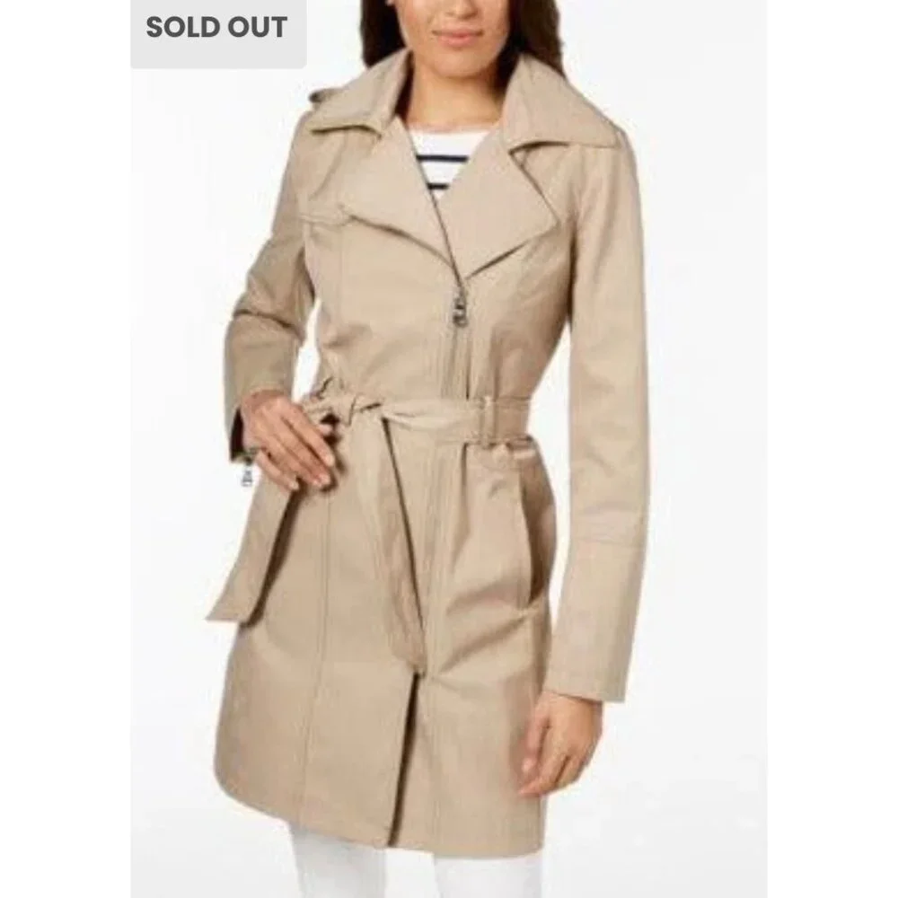 Vince Camuto Beige Trench Coat With Belt And Zippered Cuffs size large - Picture 1 of 12